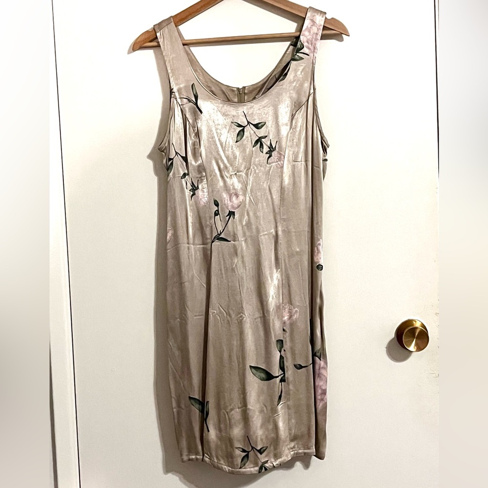 Silky Taupe Floral Tank Dress
